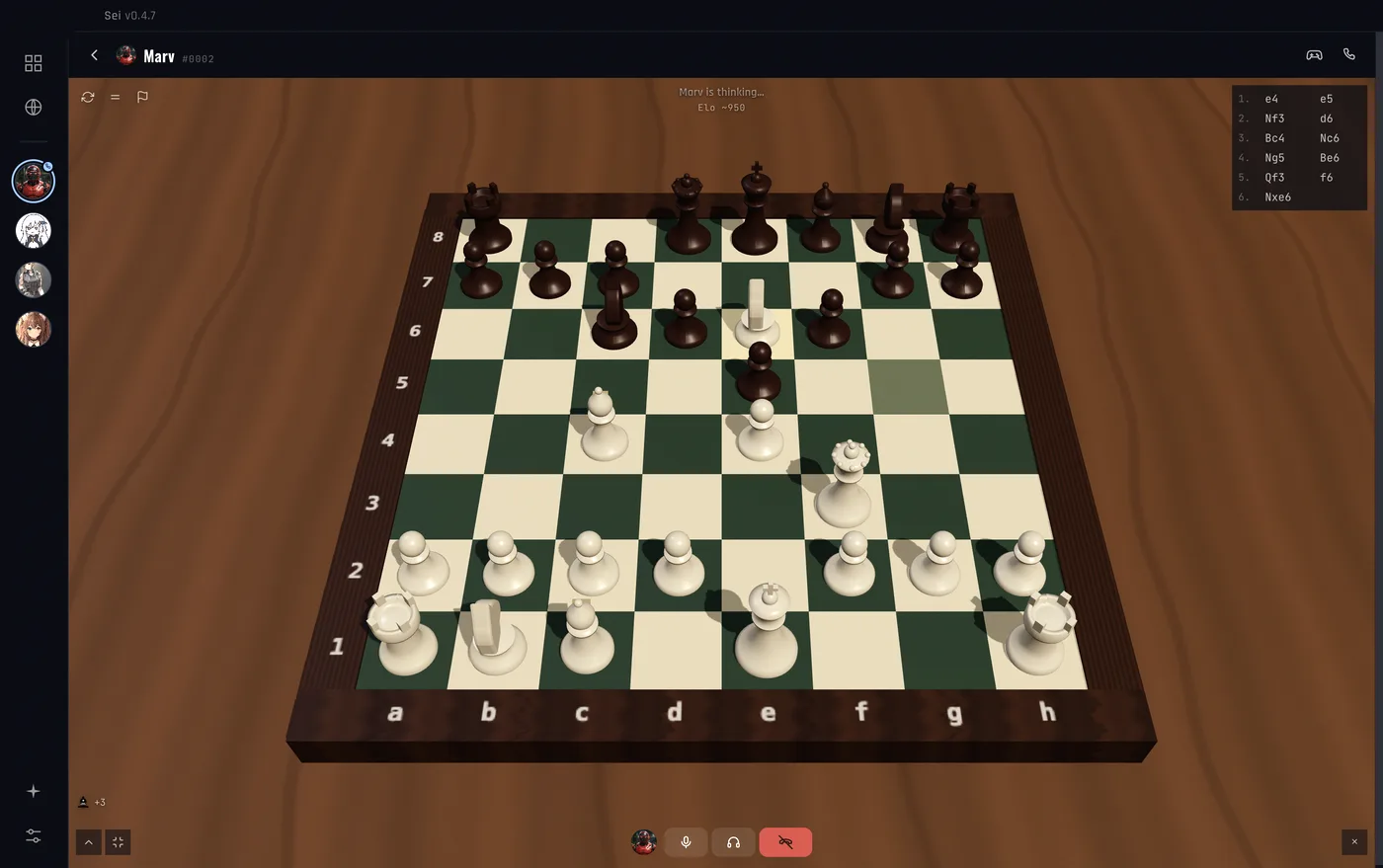 A voice call with a Sei character while playing chess together in the app