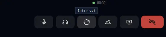The call buttons with the hand button showing the tooltip Interrupt