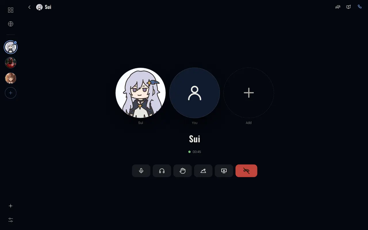 A voice call with Sui. The call buttons sit under her name
