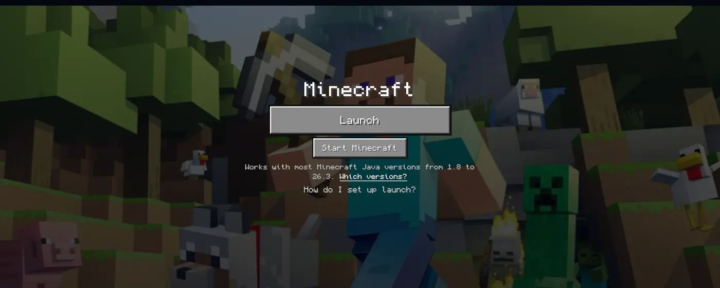 The Minecraft launch screen in Sei with the Launch and Start Minecraft buttons