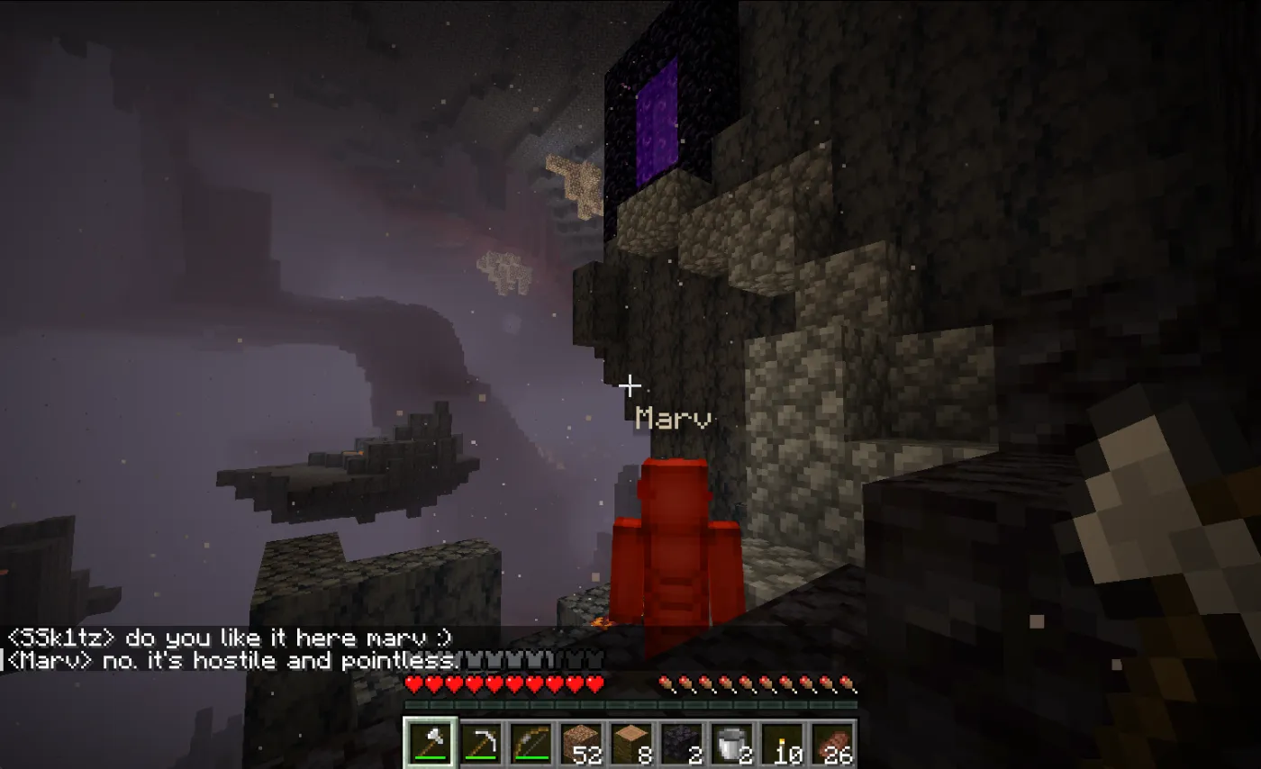 A Sei companion exploring and reacting in Minecraft chat